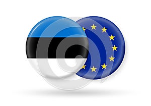 Estonia and EU circle flags. 3d icon. European Union and Estonian national symbols. Vector