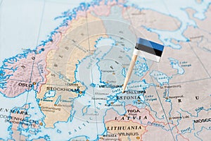 Estonia flag pin on map