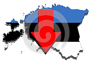 Estonia map on white background, red arrow down