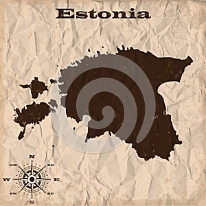 Estonia old map with grunge and crumpled paper. Vector illustration