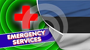 Estonia Realistic Flag with Emergency Services Title Fabric Texture 3D Illustration