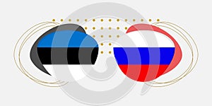 Estonia and Russia flags. Estonian and Russian national symbols with abstract background and geometric shapes.