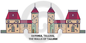 Estonia, Tallinn, The Walls Of Tallinn travel landmark vector illustration