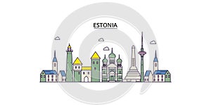 Estonia tourism landmarks, vector city travel illustration