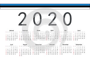 Estonian 2020 year vector calendar