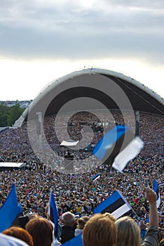 Estonian flags and crowd in Song Festival