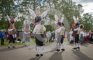 Estonian folk singers and dancers at the song festival grounds in Pirita