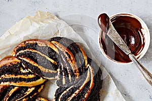 Estonian Kringle. Brioche with poppy and chocolate. Wreath.