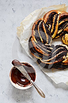 Estonian Kringle. Brioche with poppy and chocolate. Wreath.