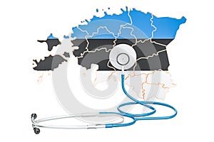Estonian map with stethoscope, national health care concept, 3D