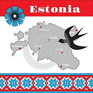 Estonian traditional pattern, map and national