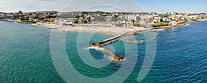 Estoril near Lisboa, Portugal. Small beach with casino. Aerial drone view