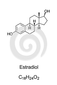 Estradiol, oestradiol. Skeletal and structural formula