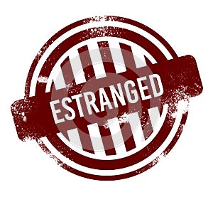 estranged - red round grunge button, stamp photo