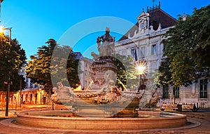 Estrangin Fountain at night ,Marseille, France. The old town of Marseille is full of old fountains.