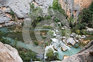 Estrecho de chillapÃ¡jaros, canyon with blue river in Montanejos photo