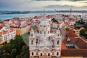 Estrela basilica Lapa, convent of most, cathedral basil church Portugal Lisbon, Europe. Old architecture, air view