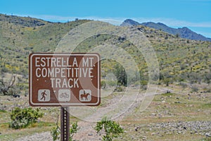Estrella Mountain Competitive Track Sign in Goodyear, Maricopa County, Arizona USA