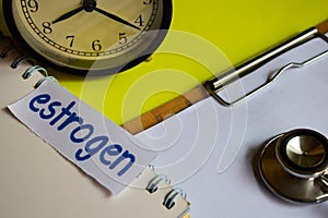 Estrogen on healthcare concept inspiration on yellow background
