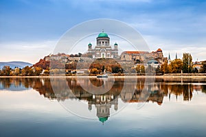 Esztergom, Hungary - Beautiful autumn morning with the Basilica of the Blessed Virgin Mary at Esztergom by the River Danube