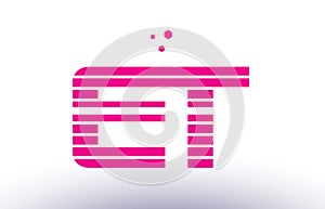 et e t pink purple line stripe alphabet letter logo vector template