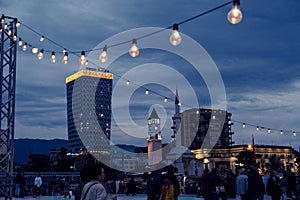 The Et`hem Bey Mosque in Skanderbeg Square, at night, Tirana - Albania