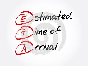 ETA - Estimated Time of Arrival acronym, business concept background