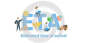 ETA, Estimated Time of Arrival. Concept with keywords, letters and icons. Flat vector illustration. Isolated on white