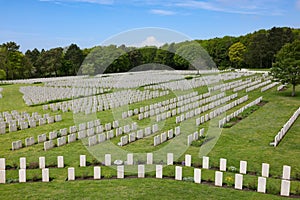 Etaples Military Cemetery with many rows of headstones