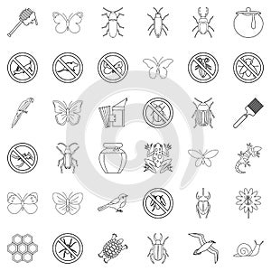 Etching icons set, outline style