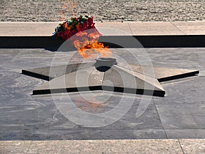 Eternal Fire on square in front of Museum in Victory Park on Poklonnaya hill