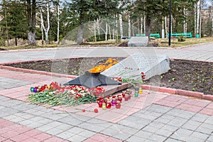 The Eternal Flame at the tomb of the Unknown soldier. Rzhev city, Tver region.