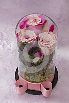 Preserved pink rose arrangement, everlasting flowers