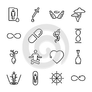 Eternal life concept vector icons set. Future immortality anti aging science symbol collection.