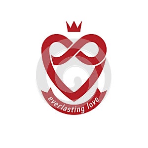 Eternal Love conceptual sign, vector symbol created with infinity loop sign and heart.
