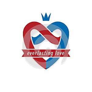 Eternal Love conceptual sign, vector symbol created with infinity loop sign and heart.