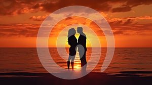 Eternal Love: Young Couples Silhouetted Against the Setting Sun
