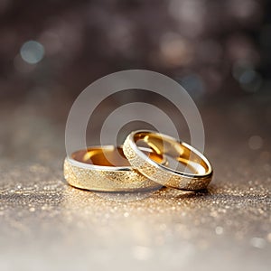 Eternal Sparkle: Close-Up of Wedding Rings and Glitter with Bokeh Background