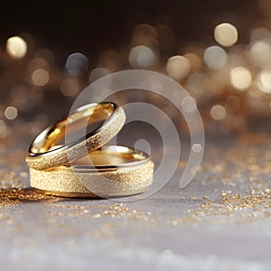 Eternal Sparkle: Close-Up of Wedding Rings and Glitter with Bokeh Background