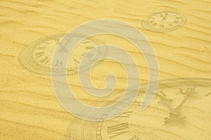 Eternity background - clock faces dissolving in sand