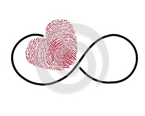 Eternity with red finger print heart vector