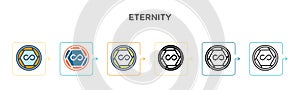 Eternity vector icon in 6 different modern styles. Black, two colored eternity icons designed in filled, outline, line and stroke