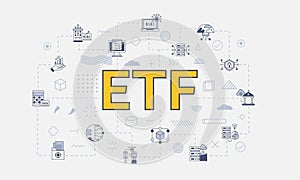 etf exchange traded fund concept with icon set with big word or text on center