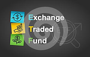 ETF Exchange Traded Fund Investment Post It Notes Infographic Background photo