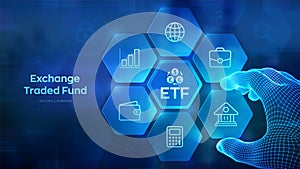 ETF. Exchange traded fund stock market trading investment financial concept. Stock market index fund. Business Growth. Hand places