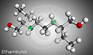 EthambutolÃÂµ, EMB molecule. It is bacteriostatic agent used for treatment of tuberculosis. Molecular model. 3D rendering photo