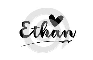 Ethan name text word with love heart hand written for logo typography design template photo