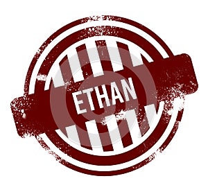 Ethan - red round grunge button, stamp photo