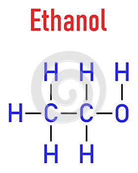 ethanol, ethyl alcohol molecule, chemical structure. Skeletal formula.