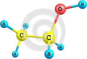 Ethanol molecular structure isolated on white